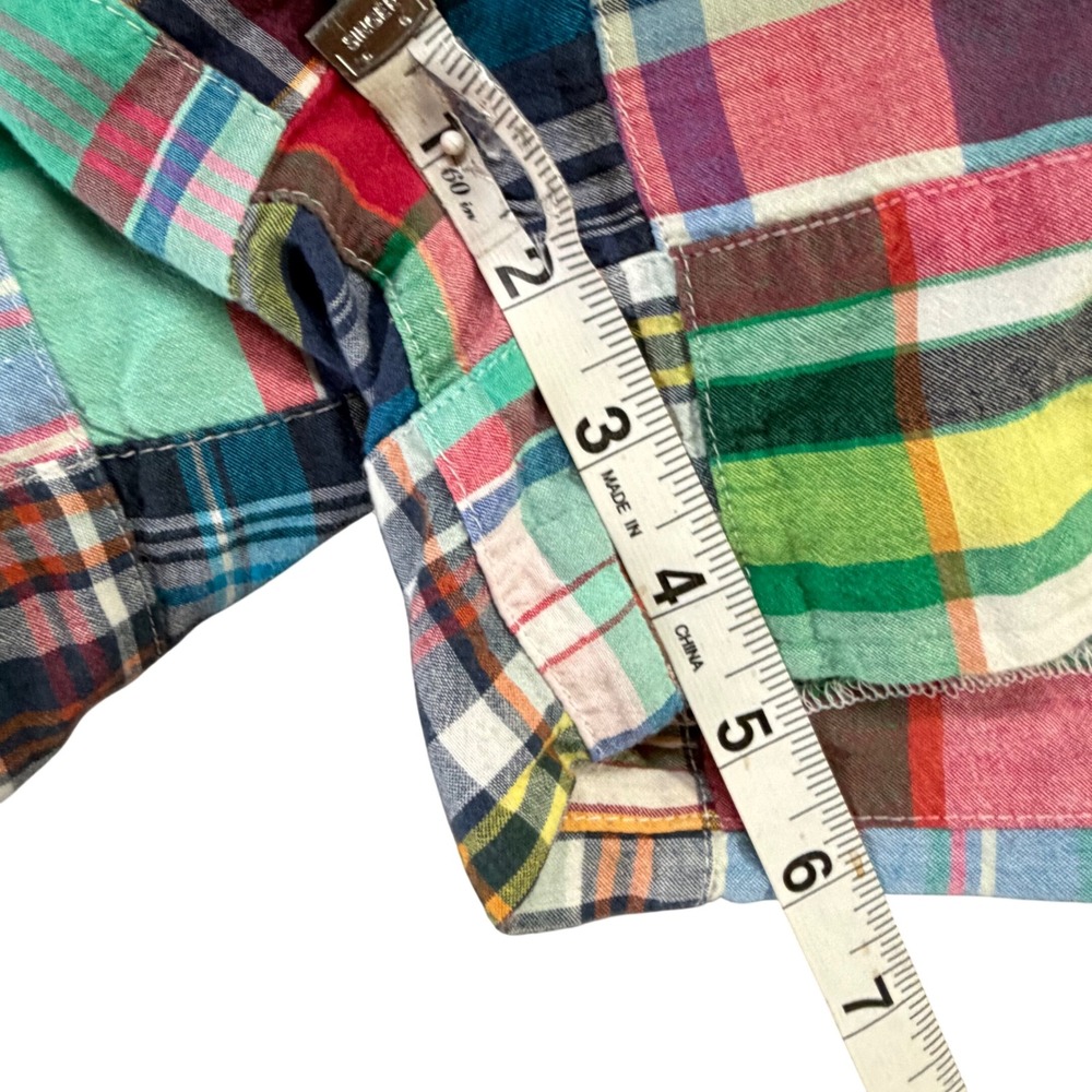 J Crew City Fit Patchwork Madras Shorts Womens 2 Blue Green Plaid Casual Chic - Picture 8 of 12